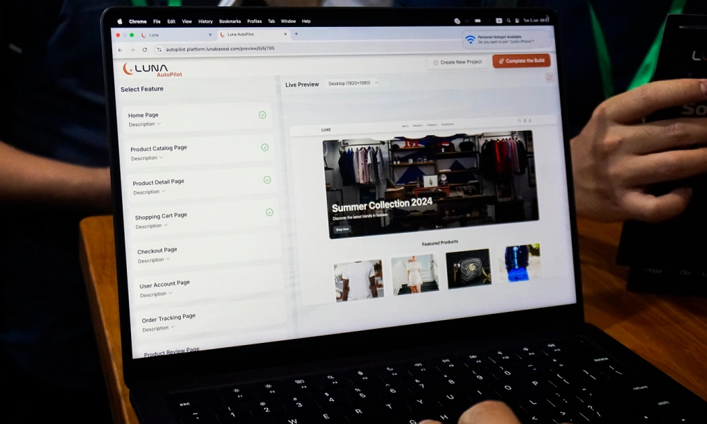 Giao diện Luna Base AI, AI Agent có thể tạo website bằng câu lệnh mà không cần am hiểu sâu lập trình. Ảnh Bảo Lâm